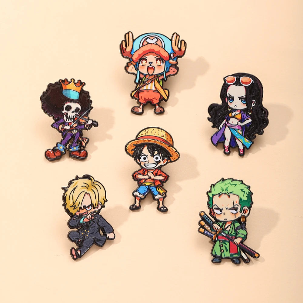 6pcs One Piece Enamel Pins Set - Cartoon Badges for Backpack Brooches Lapel Pin Collection