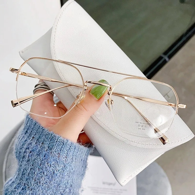 Business Rectangular Half Frame Glasses Photochromic Anti Radiation Eyewear