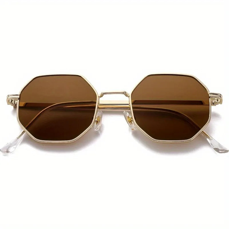 Unisex Retro Octagonal Metal Polygon Square Sunglasses