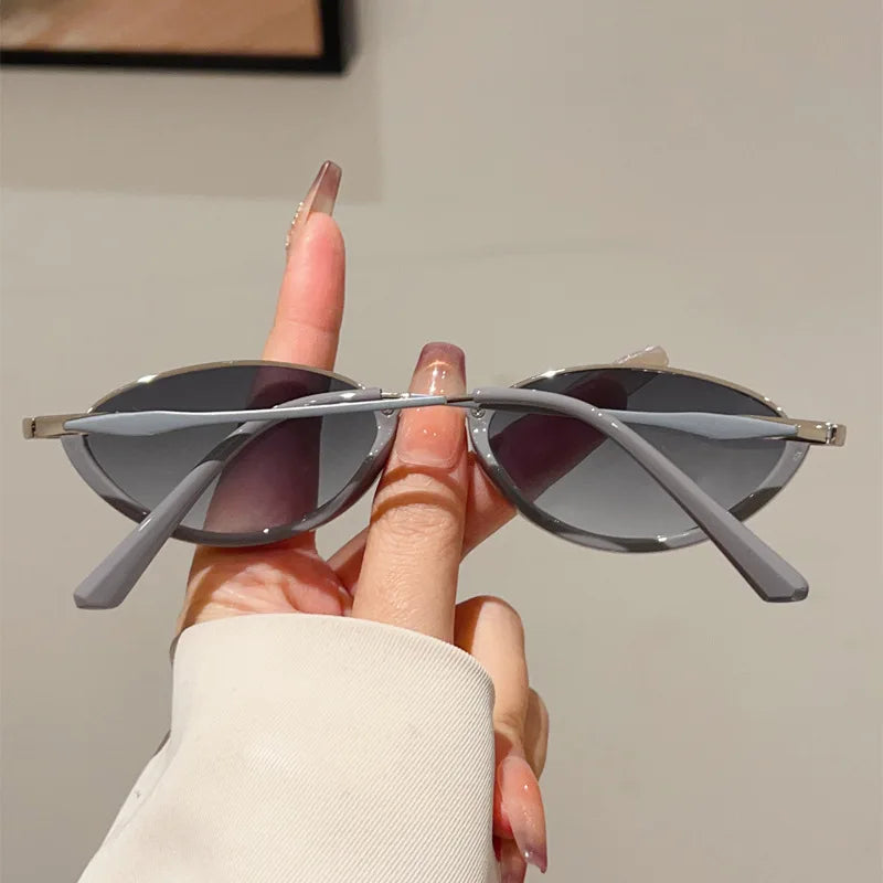 JNPCXI Small Cat Eye Fashion Women Double Color Sunglasses Retro Men Rivets Gradient Shades UV400 Sun Glasses