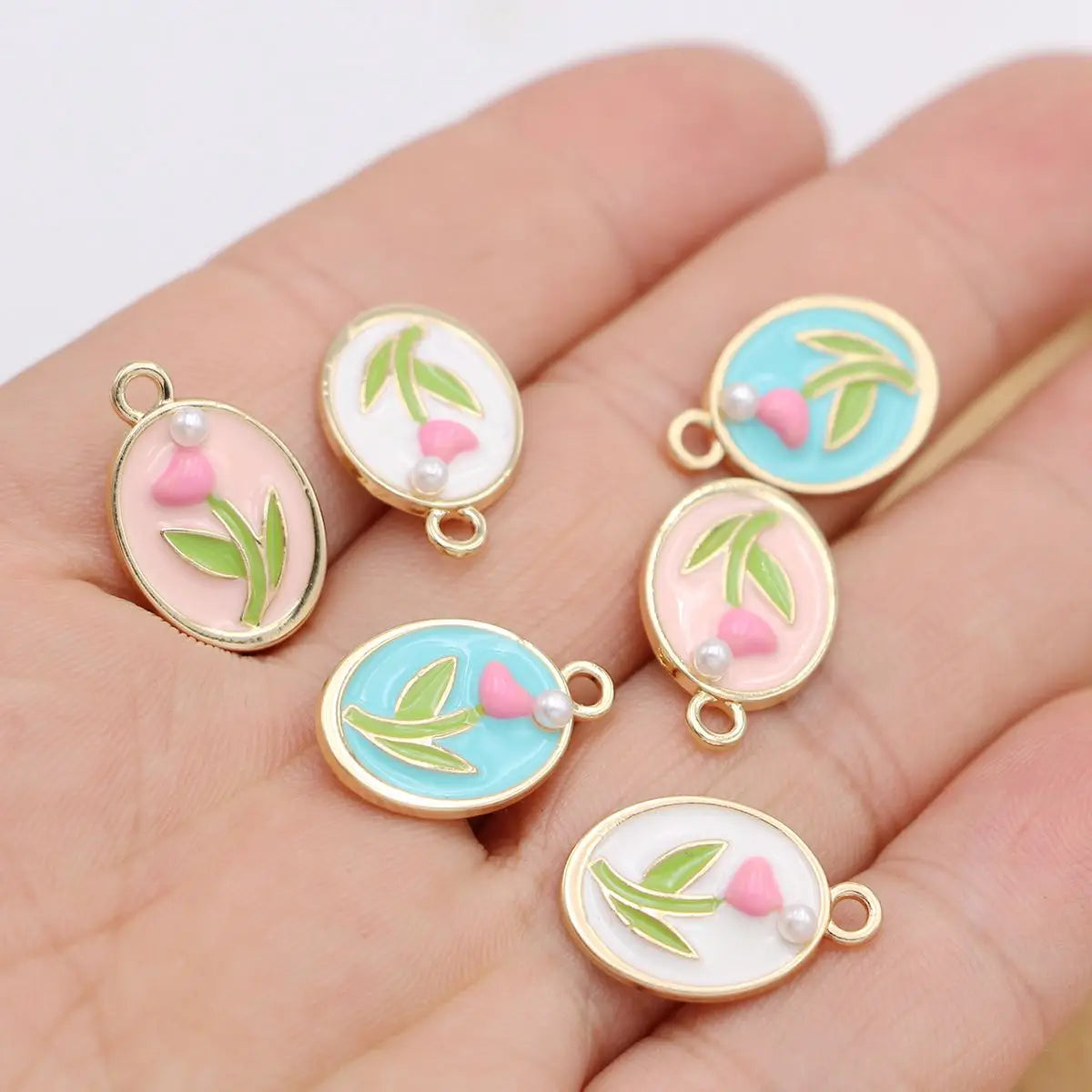 6Pcs Gold Plated Tulip Flower Charm Pendant Jewelry Making Earrings Bracelet Necklace DIY Accessories Craft