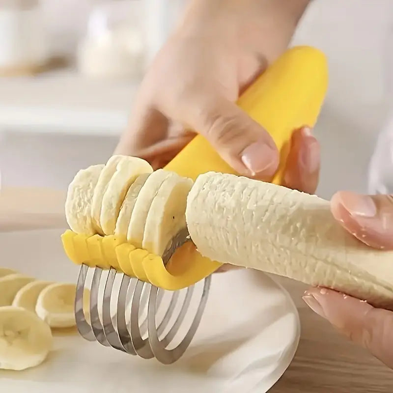 Stainless Steel Hot Dog & Banana Slicer - Multi-Fruit Cutter with Yellow Handle,Kitchen Gadget for Even Sausage and Fruit Slices