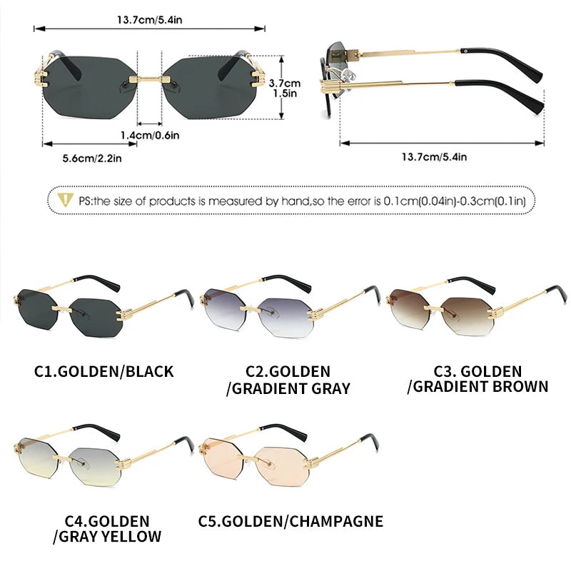 JNPCXI New Fashion Rimless Square Sunglasses Women Men Vintage Gradient Polygon Shades Trendy Luxury Brand Design Sun Glasses