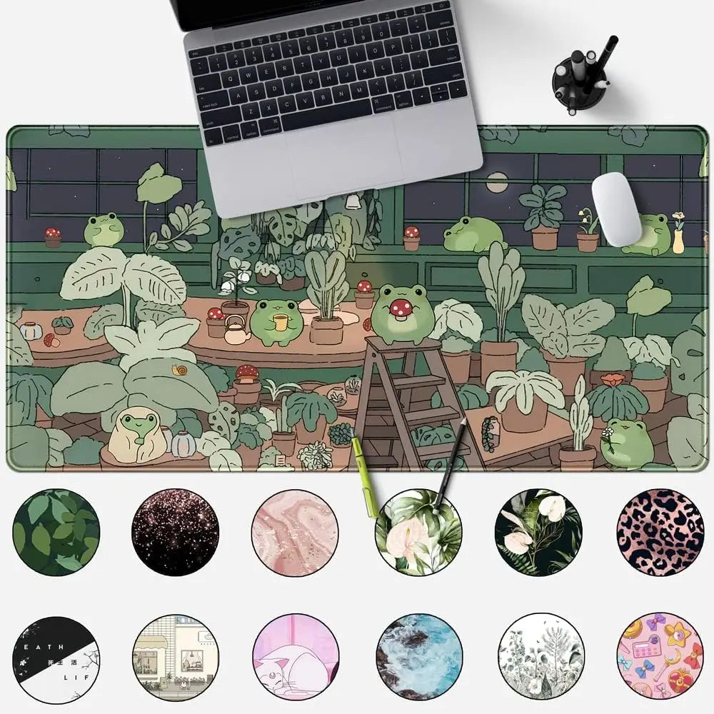 Cute Frog Mouse Pad Desk Pad Kawaii Green Desk Decor Mat, Large Gaming Mouse Pad for Desk Computer Keyboard Laptop for Girl