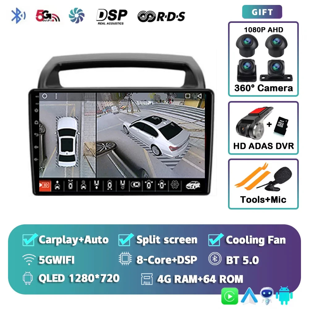 For KIA Carnival VQ 2006-2014 2K 12+256 QLED Android 15 CarPlay Car Radio Multimedia Video Player GPS stereo Head Unit 4G WIFI