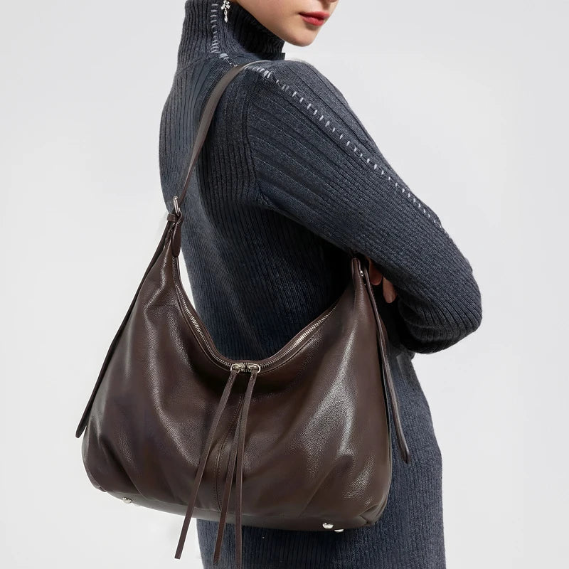 New Spring Ladies Large Capacity Genuine Cowhide Leather Underarm Bags Women's fashion Luxury Designer Shoulder Crossbody Bag