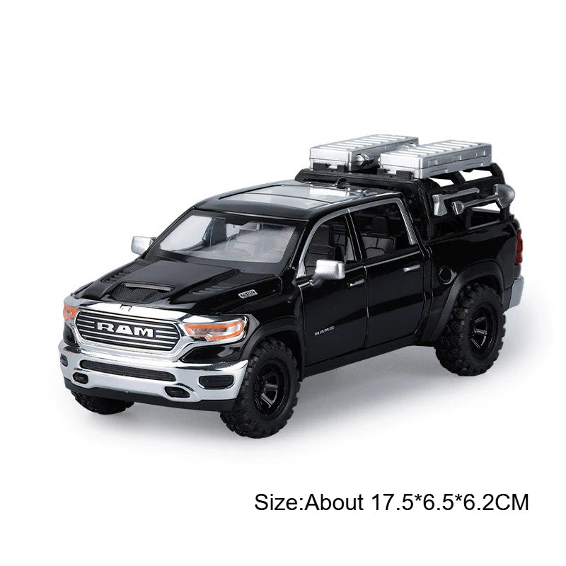1:32 RAM Pickup Mammoth Off Road Vehicle Diecast Model Toy Alloy Car Sound Light Pull Back Doors Opened Models for Children Gift
