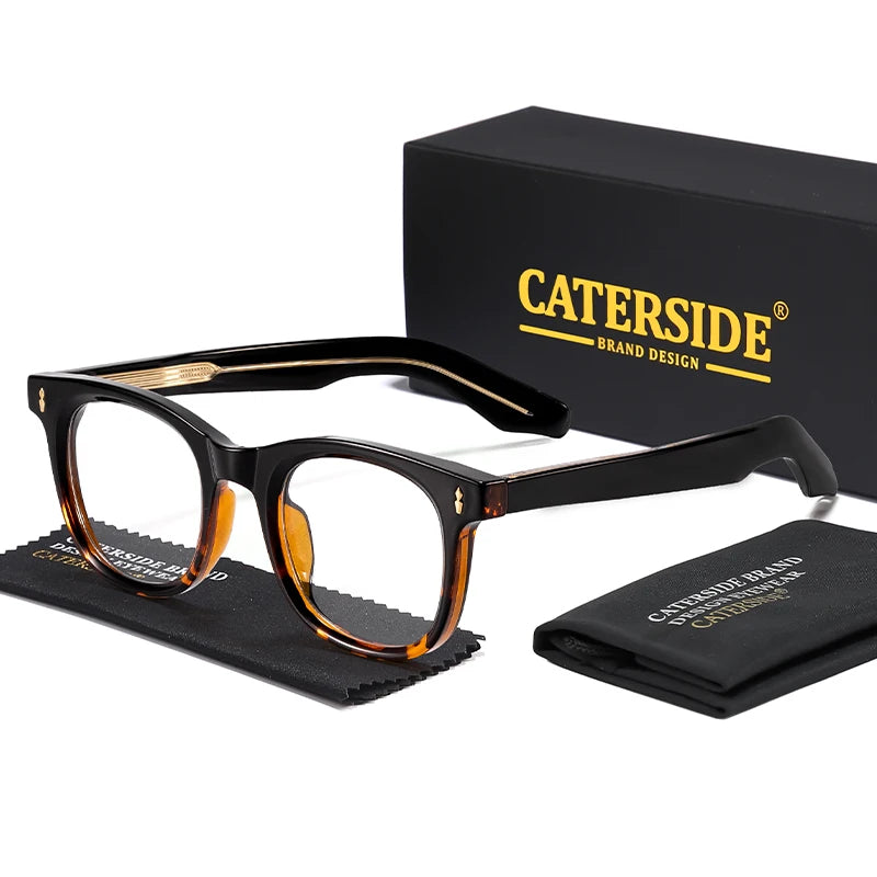 CATERSIDE Fashion Men Round Eyeglass Brand Design High-Quality Tr-90 Frame Acetate Core Insert Leg Women Anti Blue Light Glasses