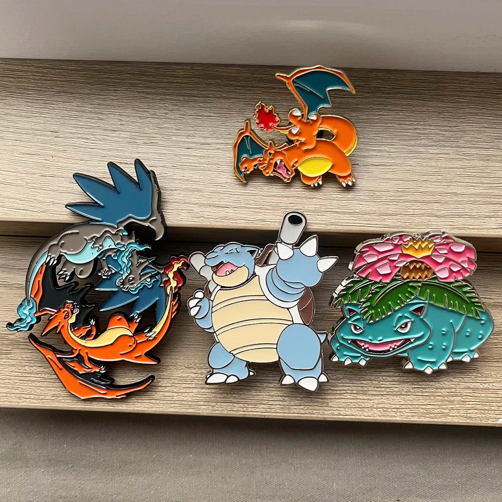 4 PCS Cartoon Pokemon Lapel Pins Set Anime Venusaur Mega Charizard Squirtle Badges Brooches for Backpacks Unisex Enamel Pin