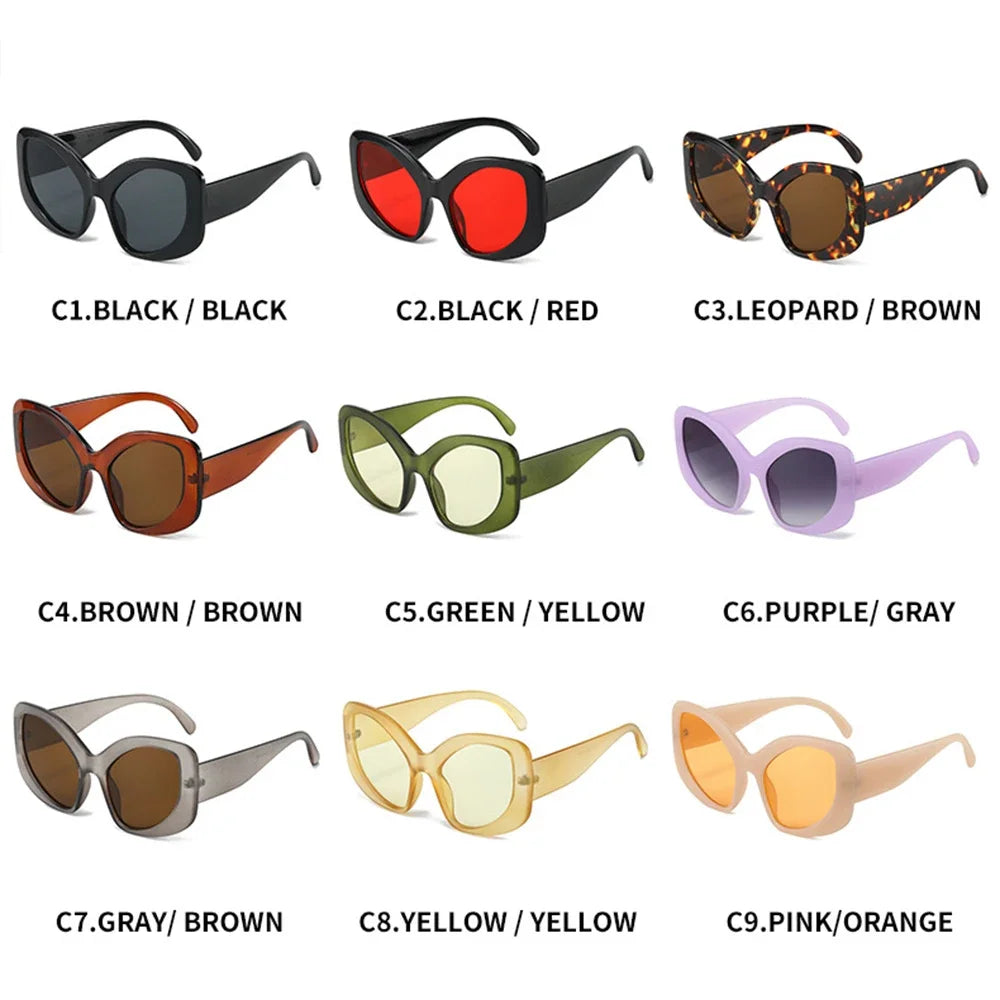 JNPCXI Fashion Oversized Cat Eye Women Sunglasses Shades UV400 Retro Men Matte Orange Candy Color Sun Glasses