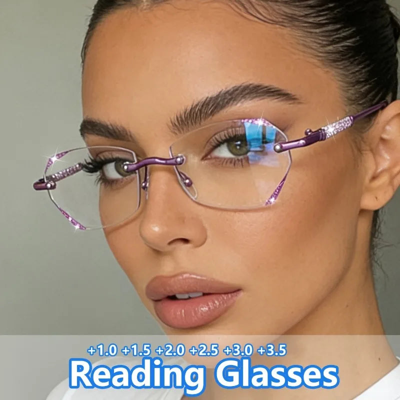 Frameless Shiny Square Reading Glasses Comfortable Decorative Glasses Unisex Oval Frameless Reading Glasses