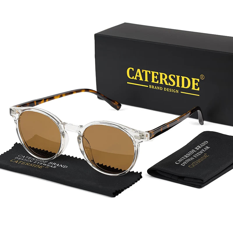 CATERSIDE Retro Polarized Sunglasses Men Round Personalized Fashion Sun Glasses Women Outdoor Driving Beach Sports Eyewear UV400