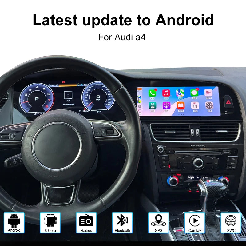 For Audi A4 2009-2016 digital instrument panel, speedometer, Android radio, wireless CarPlay, GPS navigation 4+64GB