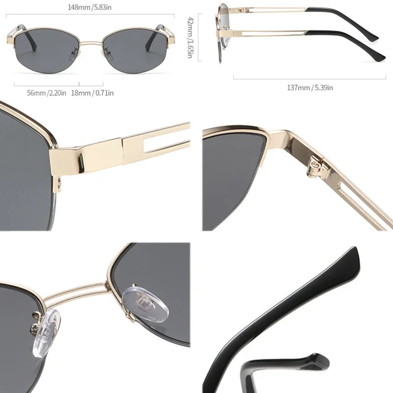 JNPCXI New Ins Popular Fashion Oval Sunglasses Women Vintage Semi-Rimless Clear Ocean Lens Shades UV400 Eyewear Men Sun Glasses