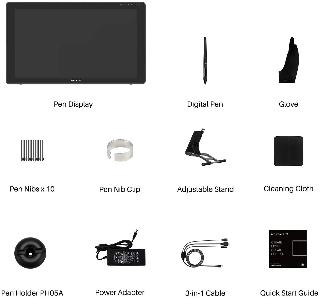 HUION Kamvas 22 Graphic Pen Tablet Monitor Pen Display 21.5" Anti-glare Screen