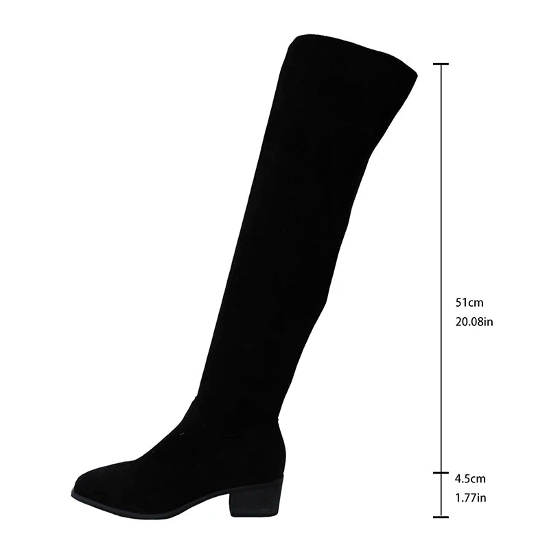 Fashion Thick Heels Over The Knee Boots Women Autumn Winter Zippers Vintage Long Botas Mujer Stretch Slim High Tube Boots 2025