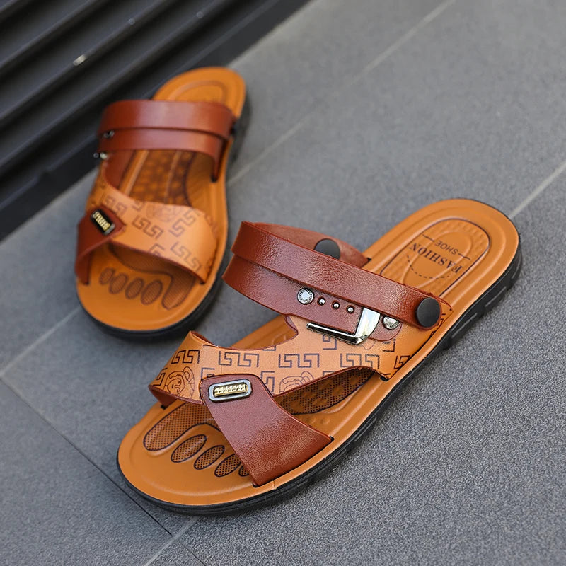 Men's Slippers Summer Flat Sandals For Men Adult Thick-soled Beach Shoes Non-slip Open-toe Slippers for Outdoor Flip Flops