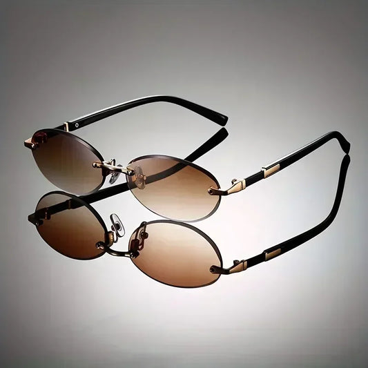 1pc Vintage Oval Rimless Glasses Multicolor Ocean Lens Fashion Unisex Eyewear