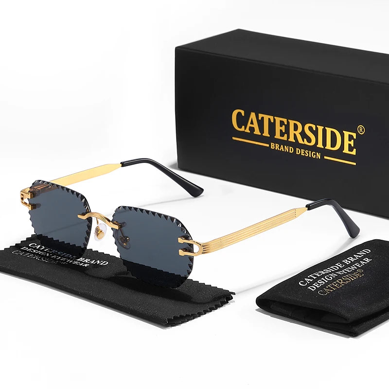 CATERSIDE New Rimless Sunglasses Men Square Fashion Cutting Lens Brand Design Sun Glasses for Women Party Festival Eyewear Gift