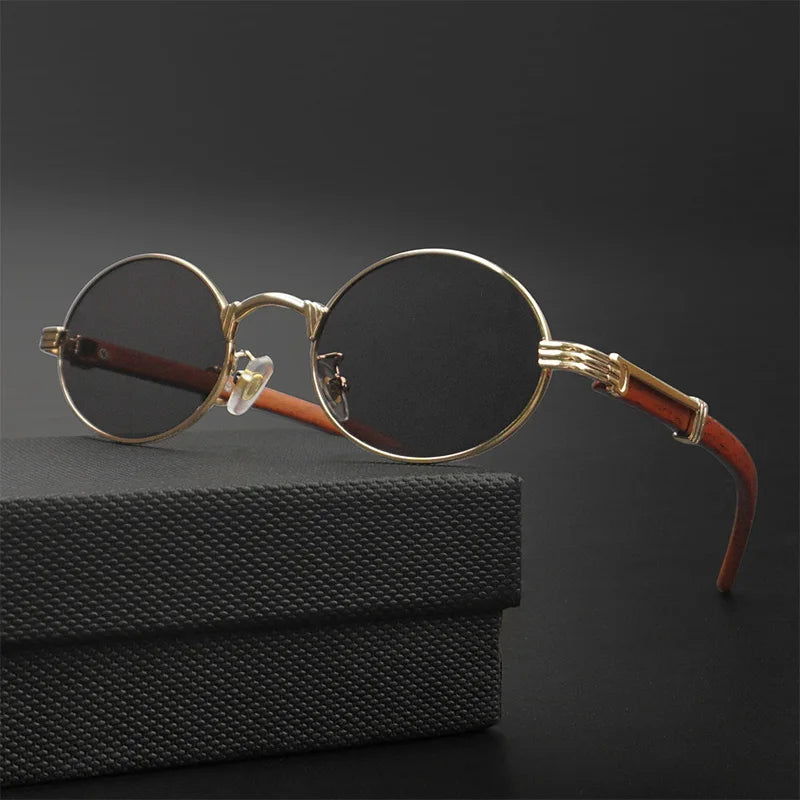 CATERSIDE 2022 Luxury Brand Designer Glasses Man Retro Classic Round Oval Sunglasses Men Fashion Popular Travel Wooden Shades