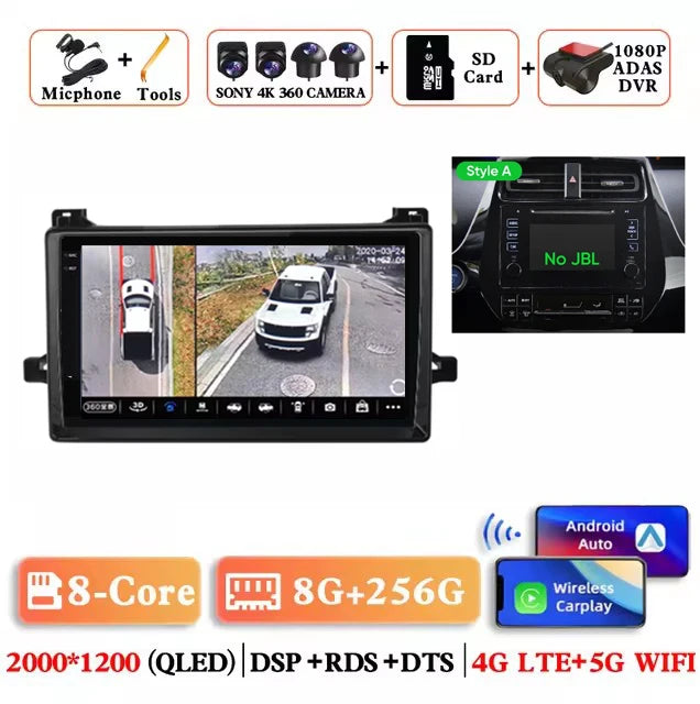 Android 15 Car Radio For Toyota Prius XW50 2015 - 2020 AI Voice Wireless Carplay Multimedia Video Player Navigation GPS Stereo