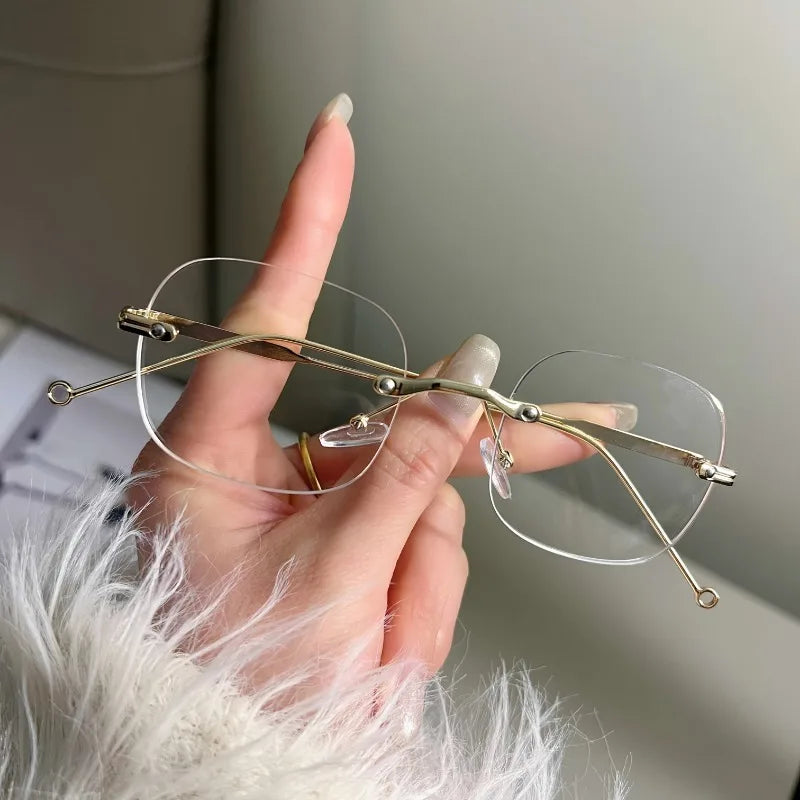 [Lightweight Design] Sleek Rimless Metal Frame Glasses for Women - Lightweight & Stylish Modern Design for Everyday Fashion