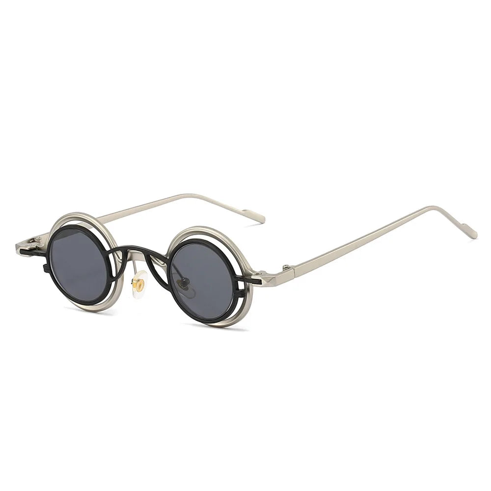 JNPCXI New 2 in 1 Punk Round Men Sunglasses Retro Rivets Women Gold Black Shades UV400 Sun Glasses