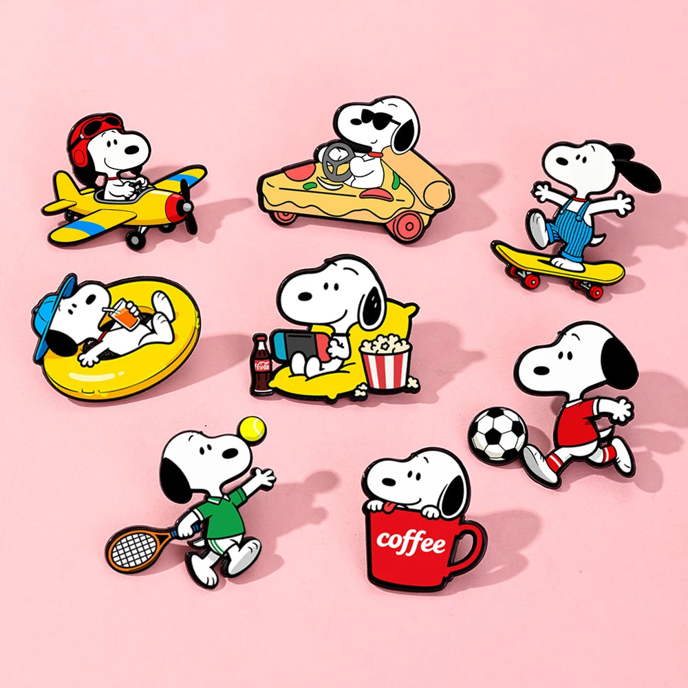 8pcs Cartoon White Puppy Dogs Enamel Brooch Cute Animal Badge Lapel Pin Fashionable Jewelry Accessories Gift For Friends