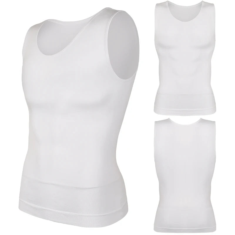 3PCs White Men Compression Shirt Tummy Control Slim Vest Waist Trainer Workout
