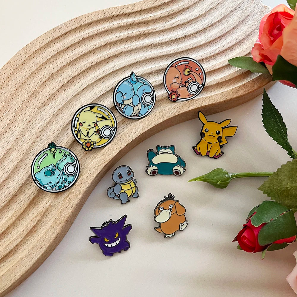 9 Pcs Pokemon Animal Enamel Pin Set Cute Sleep Bulbasaur Pikachu Fashion Embroidery for Backpack Clothing Jewelry Metal Jewelry
