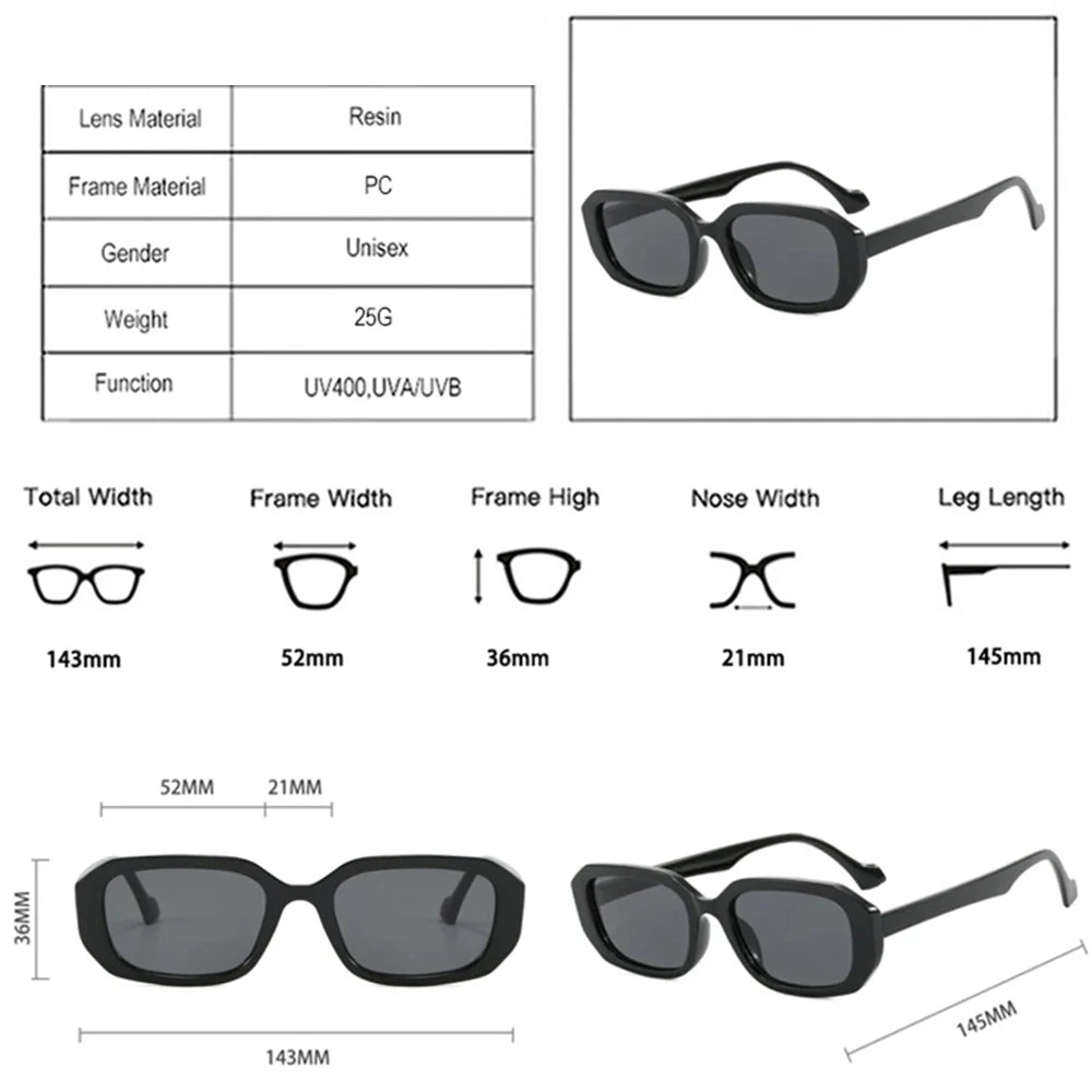 JNPCXI Fashion Small Polygon Rectangle Sunglasses Women Retro Clear Gradient Shades UV400 Men Sun Glasses