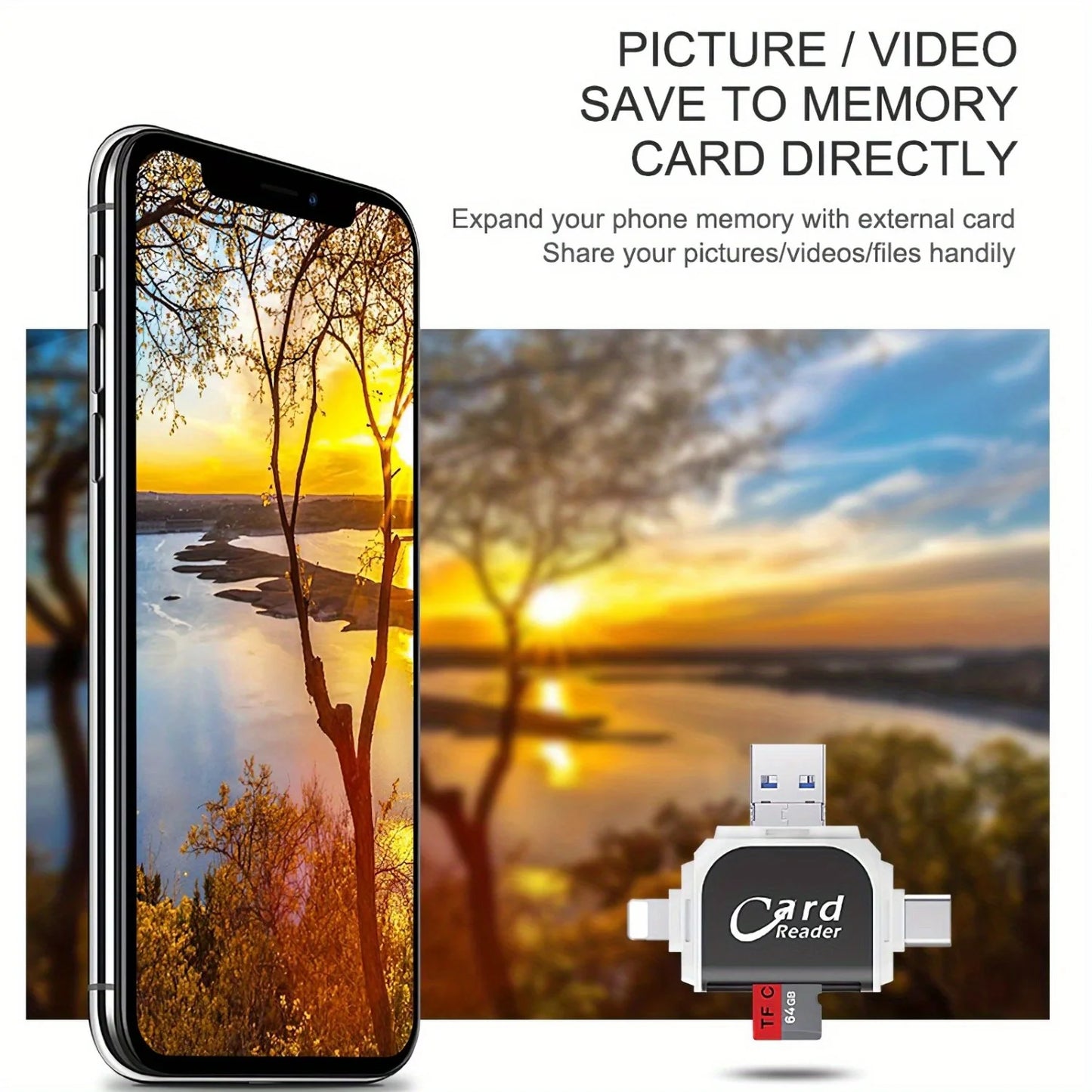 4 In 1 SD Reader Card, TF Card 128GB, Plug and Play for IPhone Samsung XiaoMi