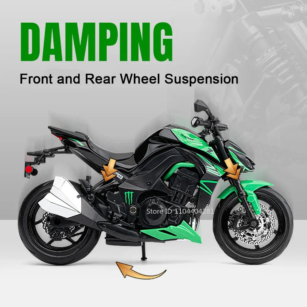 1:12 Kawasaki Z1000 Ninja 400 Alloy Diecast Motorcycle Model Toy Shock Absorption Front Wheel Steering Motorbick Boyfreiend Gift