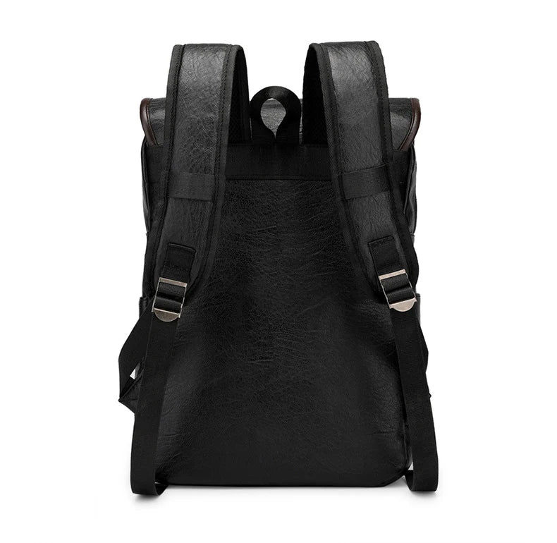 Black Vintage Laptop Leather Backpacks School Travel, Casual PU Leather Men Bags