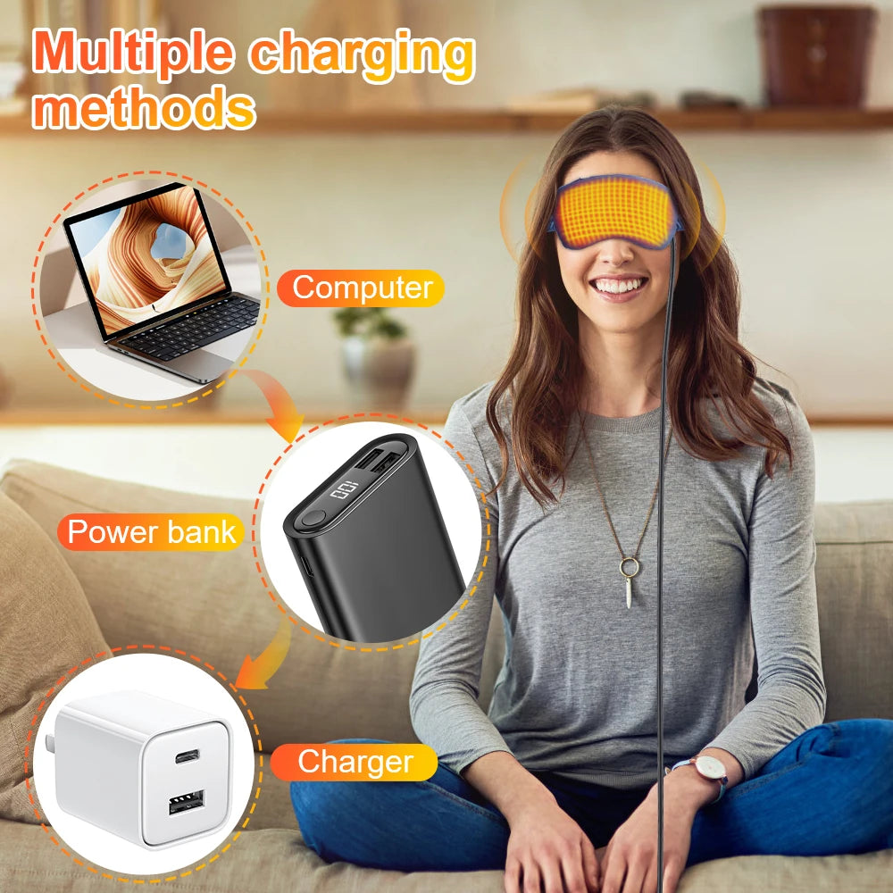 USB Heated Eye Mask Reusable Hot Compress Eye Mask Eye Massager For Sleeping Eye Puffiness Anti Dark Circle Patch Eye Care Belt