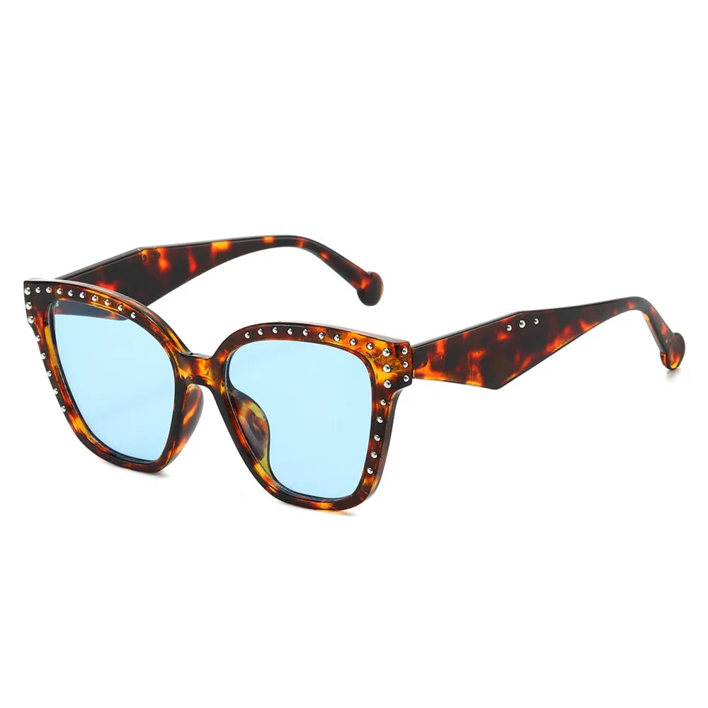 JNPCXI New Square Women Sunglasses Shades UV400 Fashion Clear Lens Frame Retro Rivet Men Leopard Green Sun Glasses