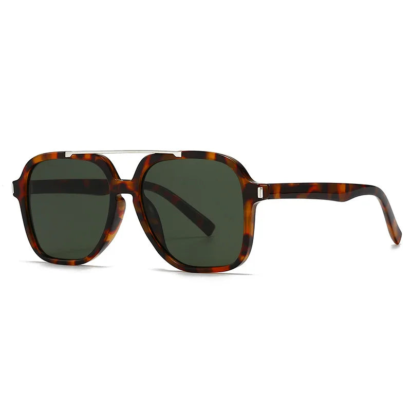 JNPCXI Fashion Oversized Square Double Bridges Sunglasses Women Shades UV400 Retro Rivets Men Sun Glasses