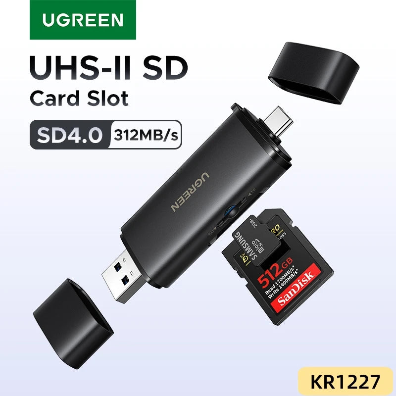 UGREEN USB C SD 4.0 Card Reader USB Memory Card Reader 312MB/s USB3.0&USB C to SD Micro SD TF Card for PC Laptop UHS-II/UHS-I
