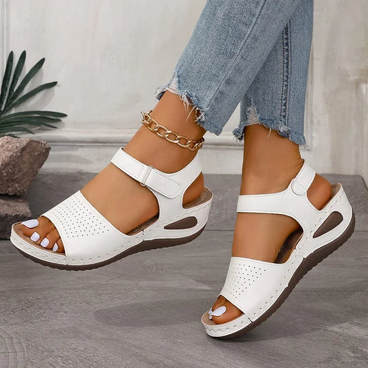 2025 Summer White Wedge Sandals Women Lightweight Hook Loop Platform Sandles Woman Thick Sole Non Slip Beach Sandalias Mujer