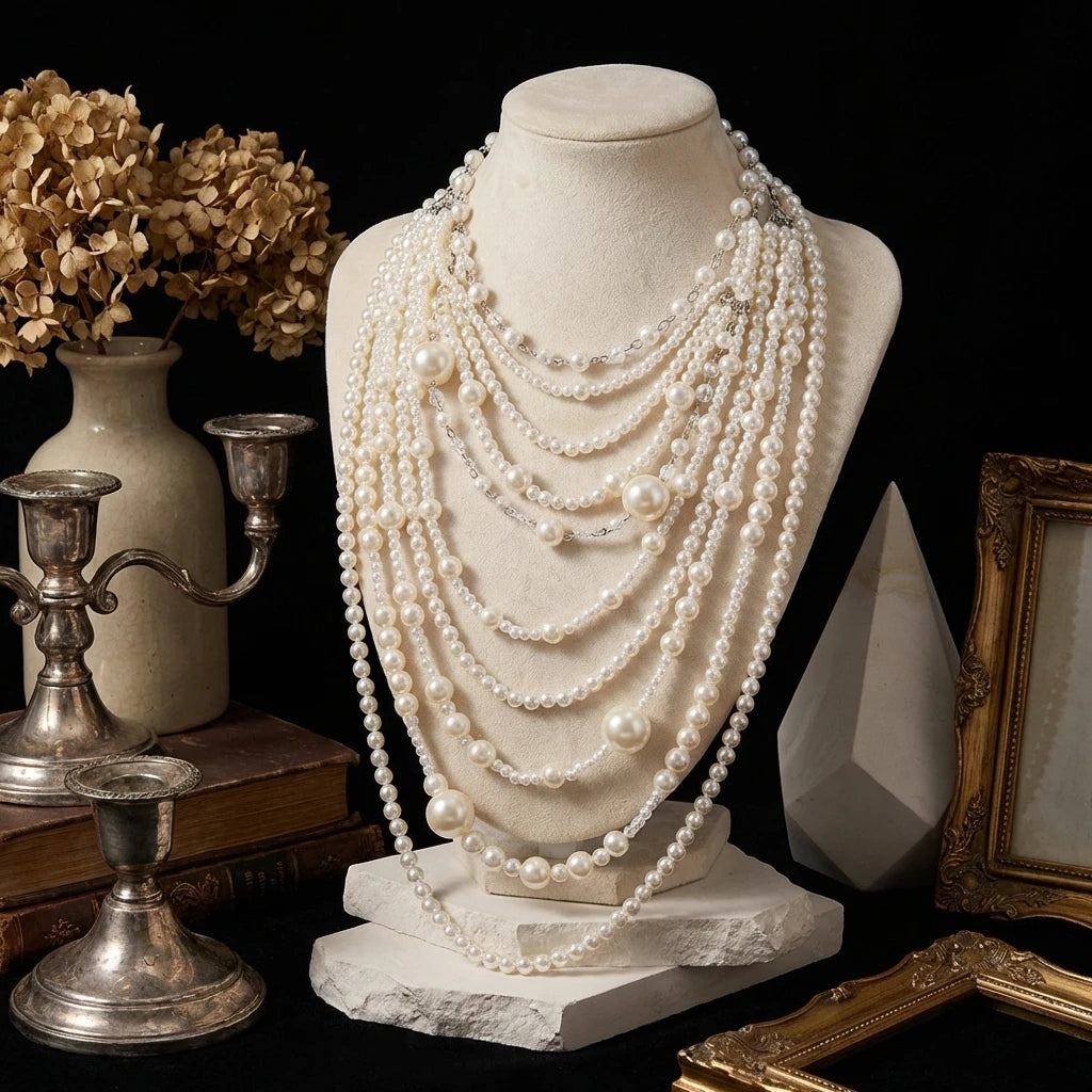 Luxury Layered Imitation Pearl Body Chain Necklace for Women Long Handmade Beaded Wedding Party Jewelry Accessories