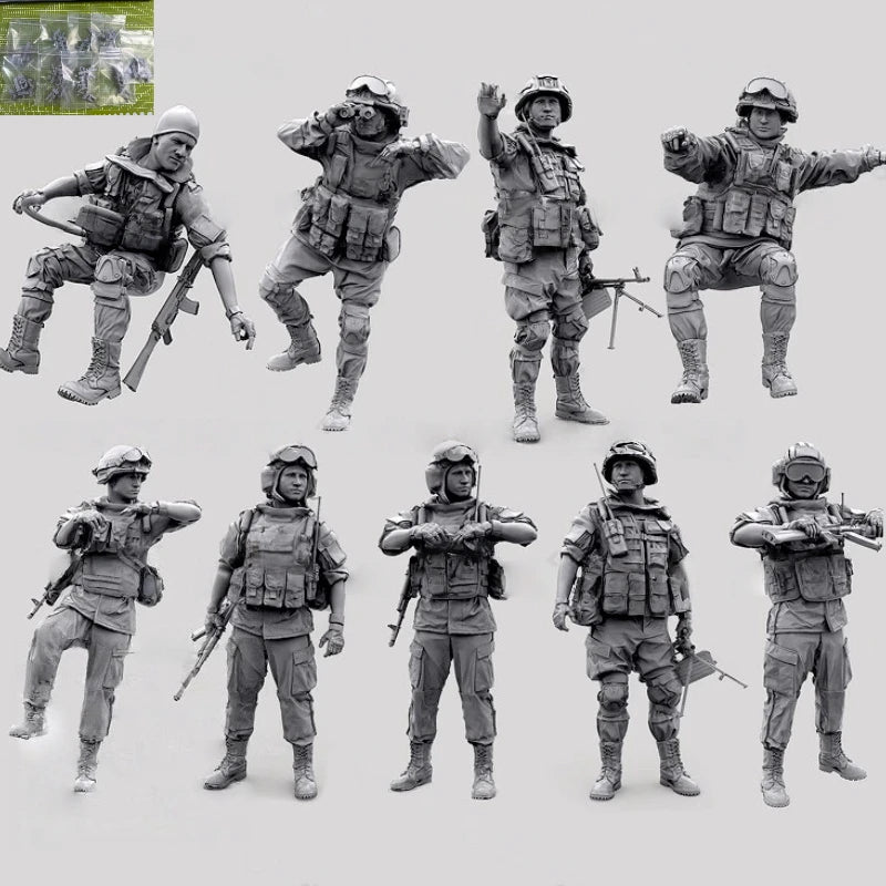 High Quality 1:35 Cast Resin Model Gray Kit, Modern Special Forces Soldier 9-person Set Model Unpainted