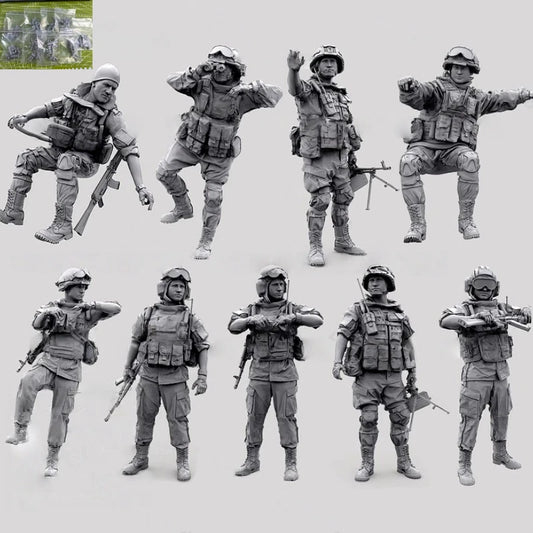High Quality 1:35 Cast Resin Model Gray Kit, Modern Special Forces Soldier 9-person Set Model Unpainted