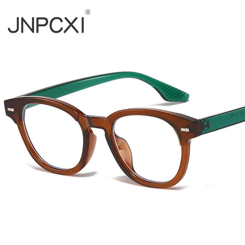 JNPCXI Fashion Men Round Glasses Anti Blue Light Rice Nail Women Eyeglass Fashion Luxury Retro Round Frame Computer Eyewear