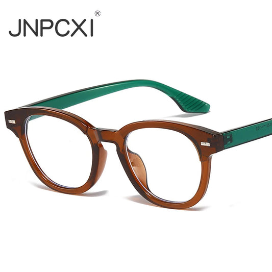 JNPCXI Fashion Men Round Glasses Anti Blue Light Rice Nail Women Eyeglass Fashion Luxury Retro Round Frame Computer Eyewear