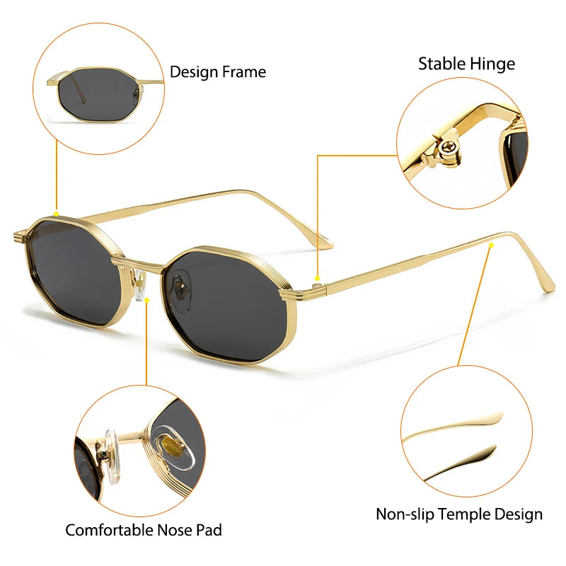 CATERSIDE Fashion Women's Small Frame Sunglasses High-Quality Polygonal Metal Frame Sun Glasses Men Party Outdoor Small Eyewear