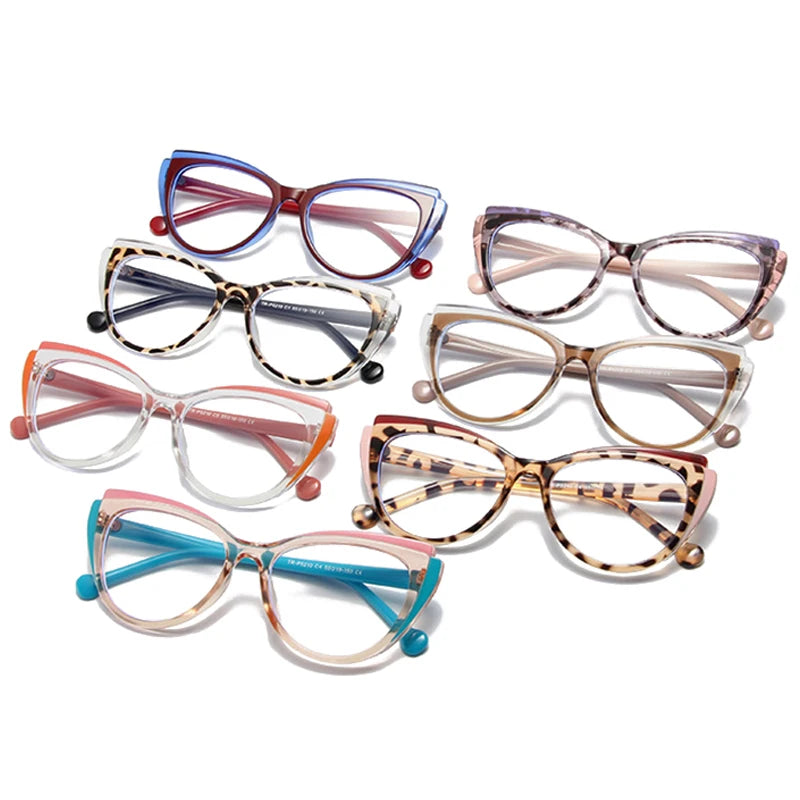 JNPCXI Retro TR90 Double Color Cat Eye Women Glasses Frame Fashion Pink Clear Anti-Blue Light Optical Men Eyewear Frame