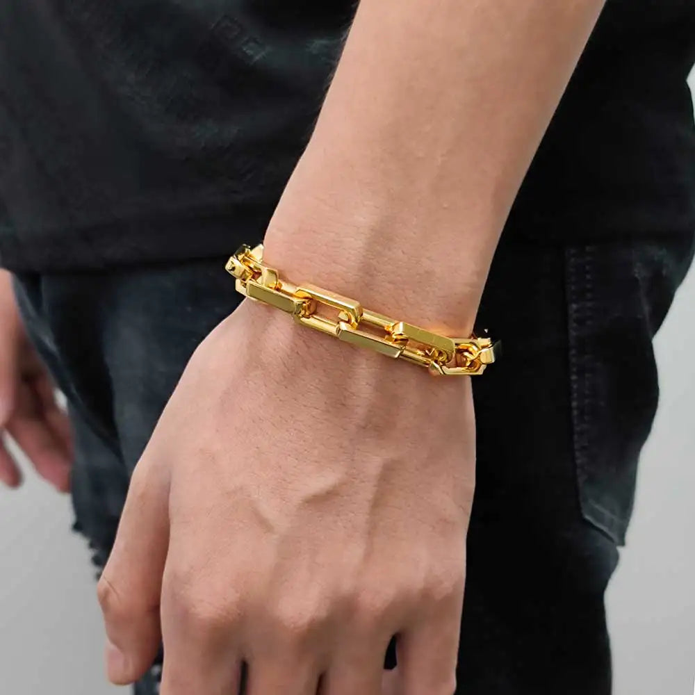 Stainless Steel Coarse Choker Chain, Men's Plated Gold Fashion Bracelet Jewelry