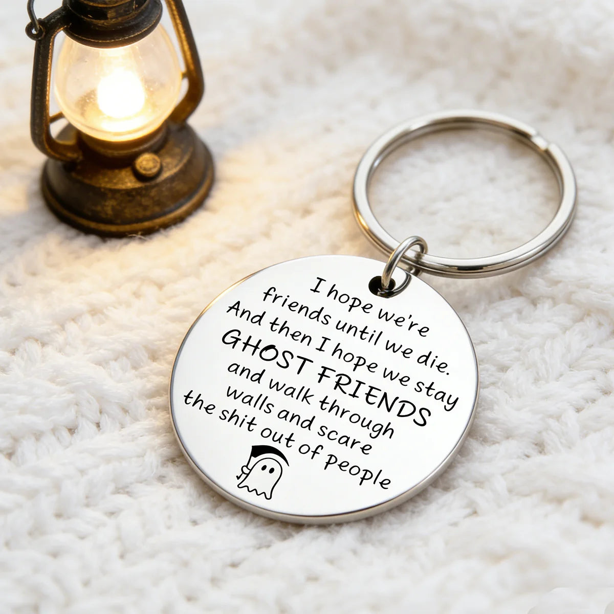 Ghost Friends Keychain - "I Hope We're Friends Until We Die" - BFF Birthday & Holiday Gift