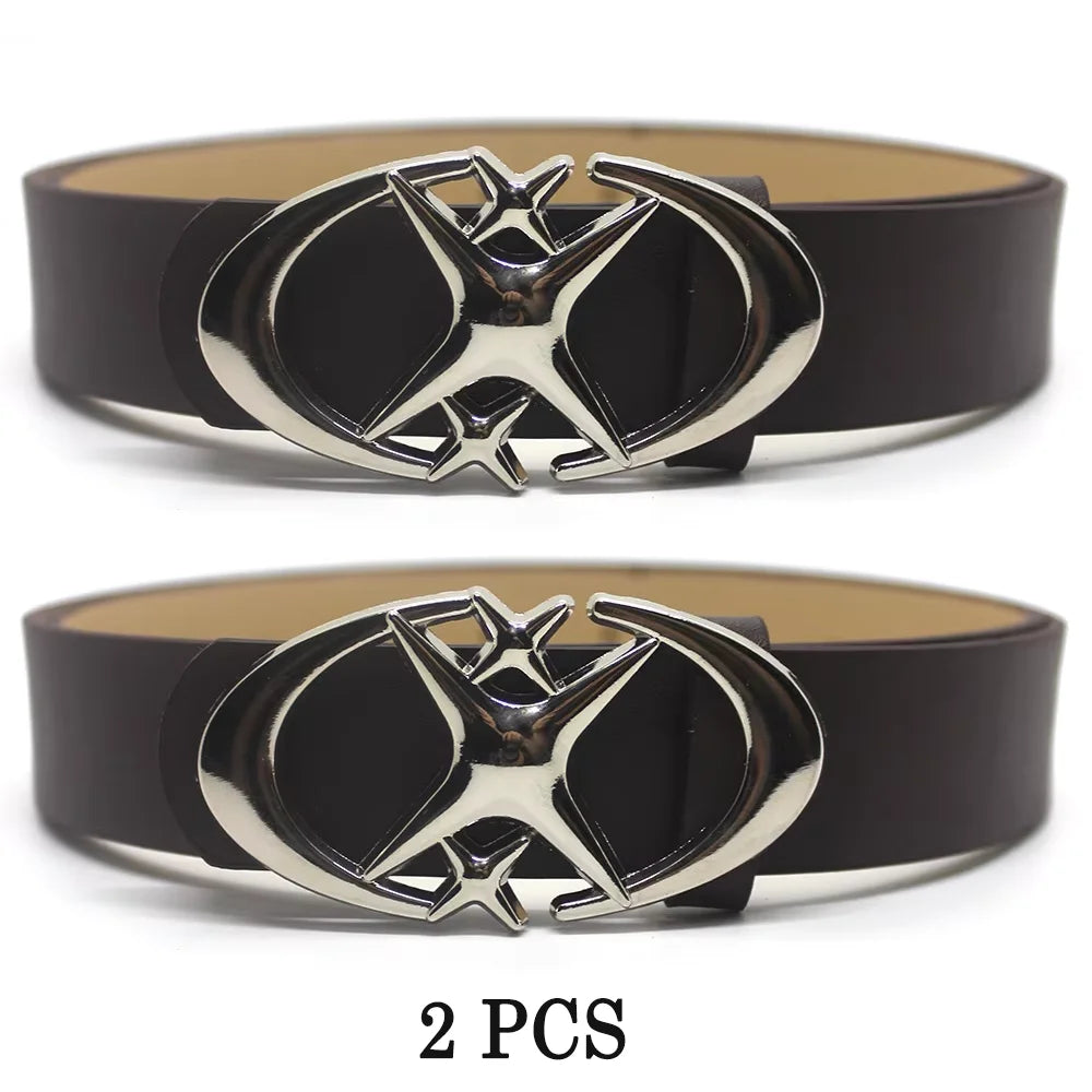 2 PC Punk Gothic Moon Star Buckle Belt PU Leather Y2K Waistband for Men Women