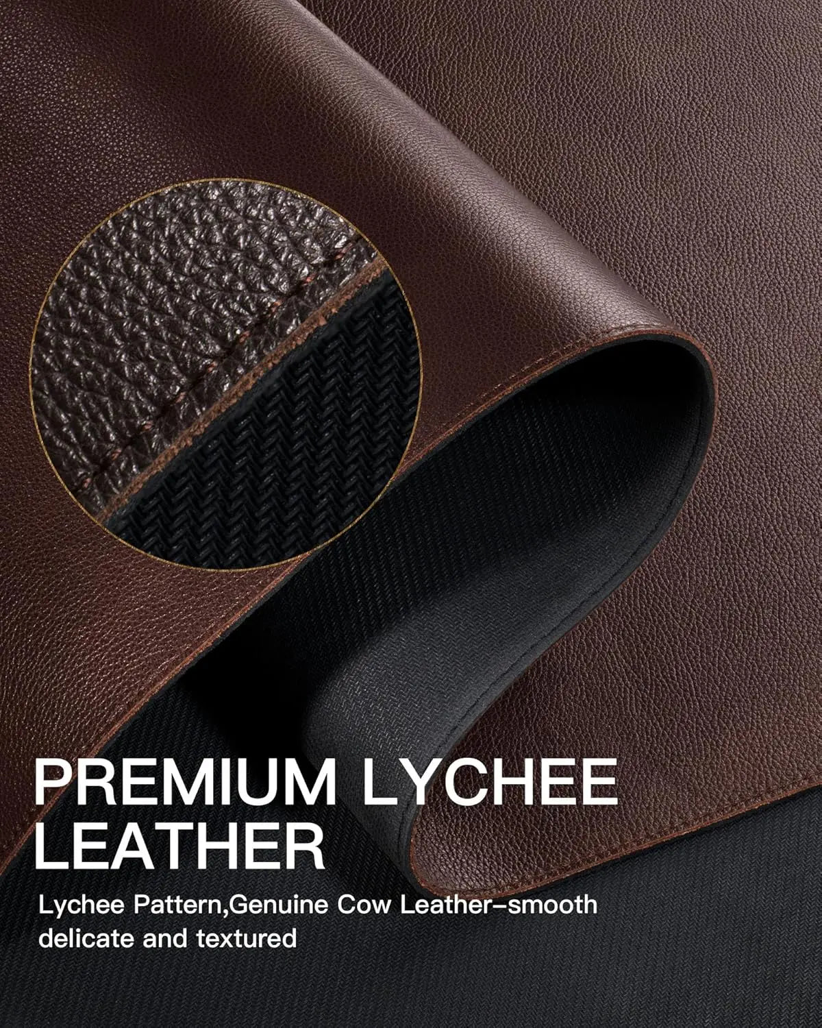 YSAGi Genuine Leather Desk Mat,Office Desk Pad, Thick Premium Table Pad with Stitched Line, Non-Slip Laptop Pad with Rubber Base